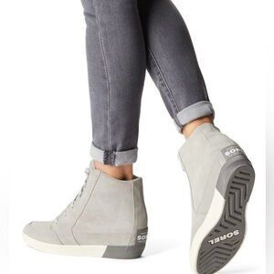 Sorel Women's Out 'N Wedge Boots Dove, Quarry Waterproof Suede Rain Boots 9.5
